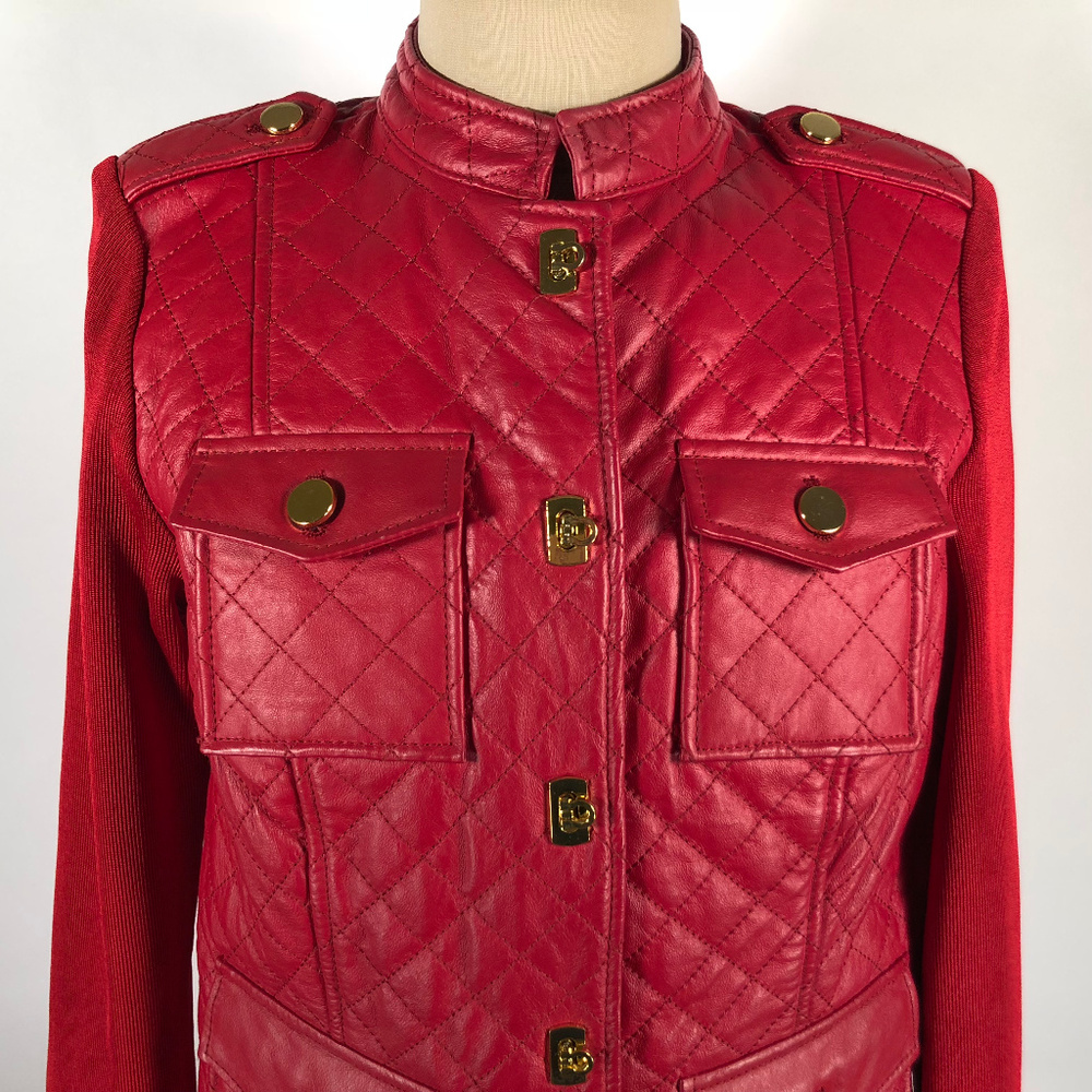 NYGARD Petites RED Quilted Gold Buckled Cropped LS Sweater Jacket SP 6P